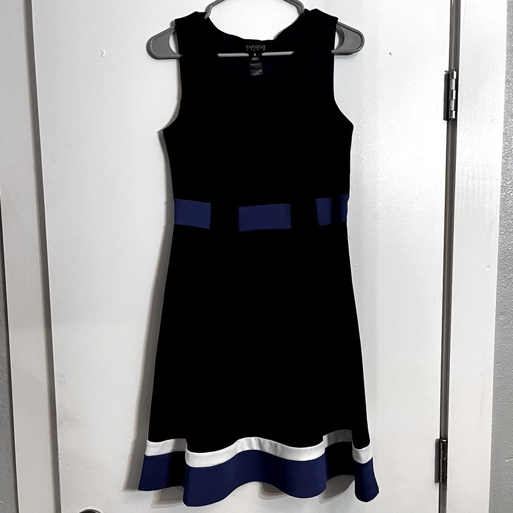 Enfocus Studio NWOT Blue White Color Block Dress Size 8 - Picture 1 of 7
